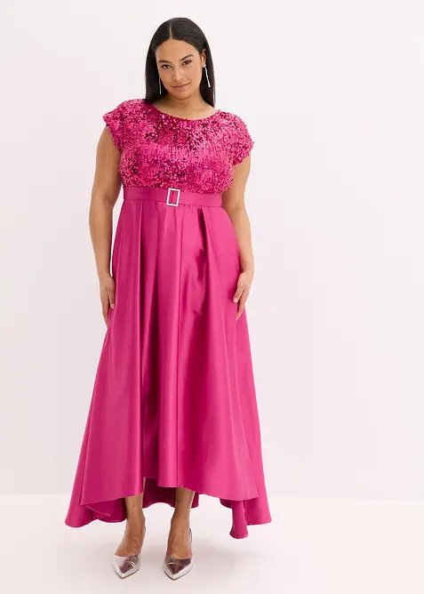 Robe de soir&eacute;e en satin brillant et sequins, bonprix