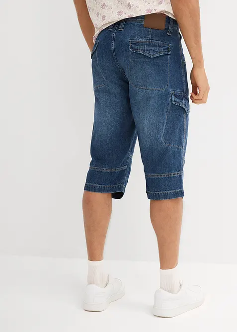 Bermuda long poches cargo en denim l&eacute;ger, coupe loose, bonprix