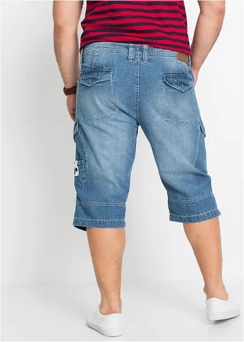 Bermuda long poches cargo en denim l&eacute;ger, coupe loose, bonprix