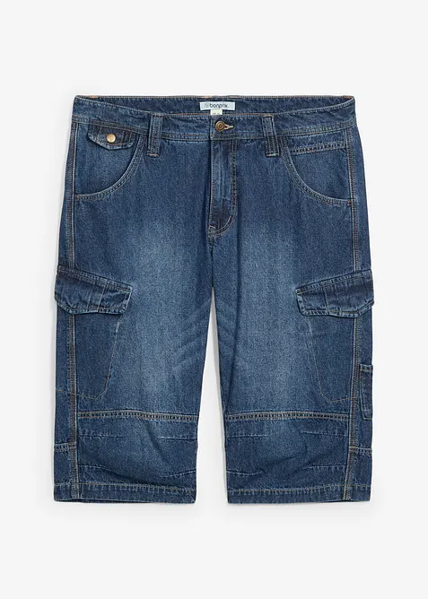 Bermuda long poches cargo en denim l&eacute;ger, coupe loose, bonprix
