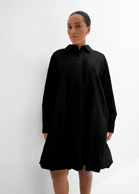 Hemdblusenkleid mit Ballonsaum aus reiner Baumwolle, bonprix