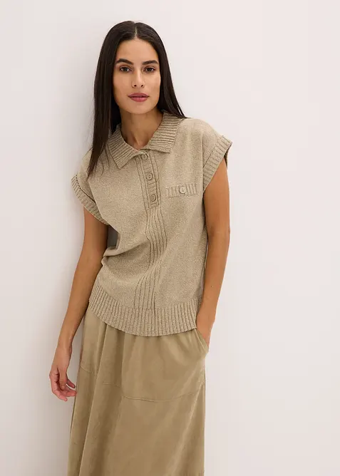 Pull col polo en coton m&eacute;lang&eacute;, bonprix