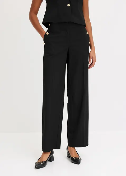 Pantalon large &agrave; pinces et boutons d&eacute;coratifs, bonprix