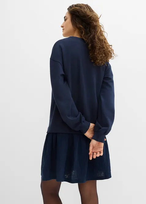 Robe sweat avec jupe tiss&eacute;e, bonprix