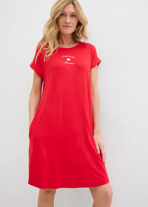 Jersey-Kleid mit Stickerei aus Viskose-Elasthan-Mix, bonprix