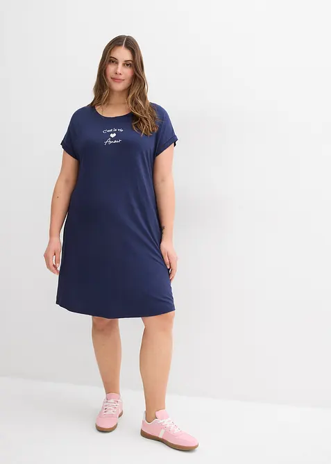 Jersey-Kleid mit Stickerei aus Viskose-Elasthan-Mix, bonprix