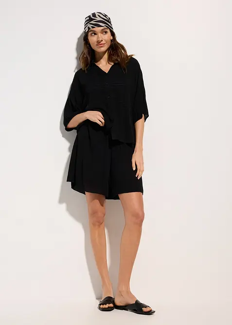 Kurze Strandbluse aus flie&szlig;ender Viskose, bonprix