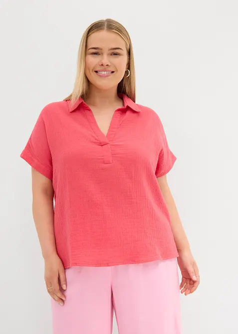 Blouse manches courtes en gaze de coton l&eacute;g&egrave;re, bonprix