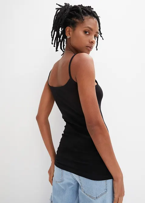 Lot de 2 tops &agrave; fines bretelles 100% coton, bonprix