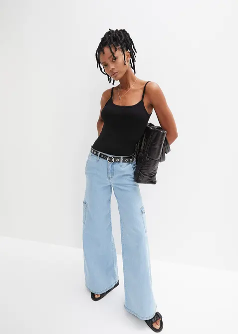 Lot de 2 tops &agrave; fines bretelles 100% coton, bonprix