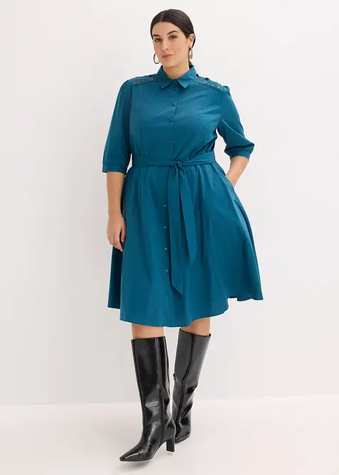 Robe-chemise avec dentelle et lien &agrave; nouer, bonprix