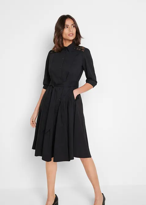 Robe-chemise avec dentelle et lien &agrave; nouer, bonprix
