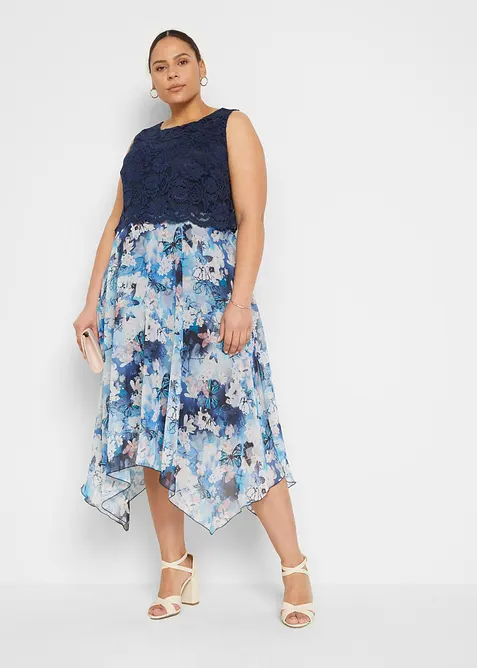 Robe en mousseline avec dentelle, bonprix