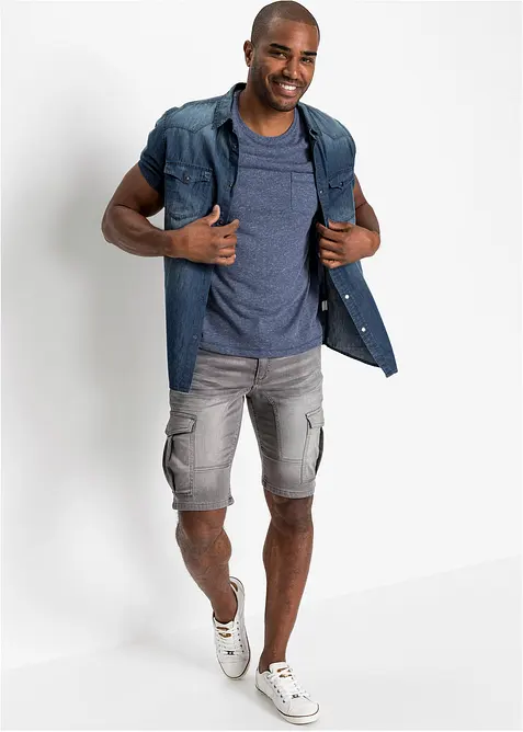 Chemise manches courtes slim en jean, 100% coton, bonprix