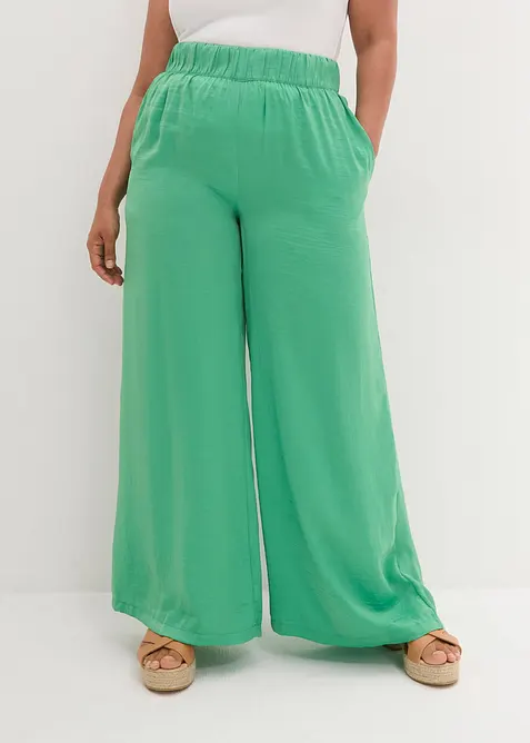 Pantalon palazzo l&eacute;ger et fluide, taille haute et confortable, long, bonprix