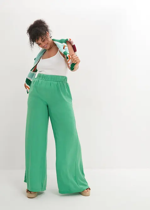 Pantalon palazzo l&eacute;ger et fluide, taille haute et confortable, long, bonprix