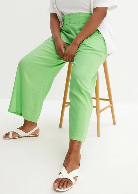 Pantalon large et l&eacute;ger &agrave; pinces en lin m&eacute;lang&eacute;, bonprix