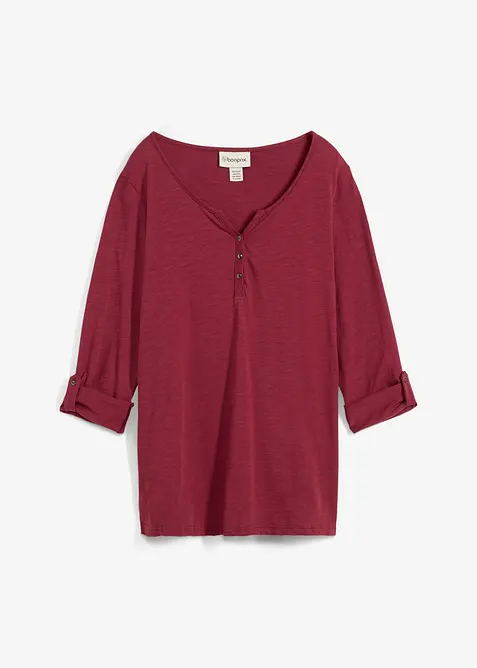 T-shirt manches longues &agrave; col boutonn&eacute;, 100% coton, bonprix