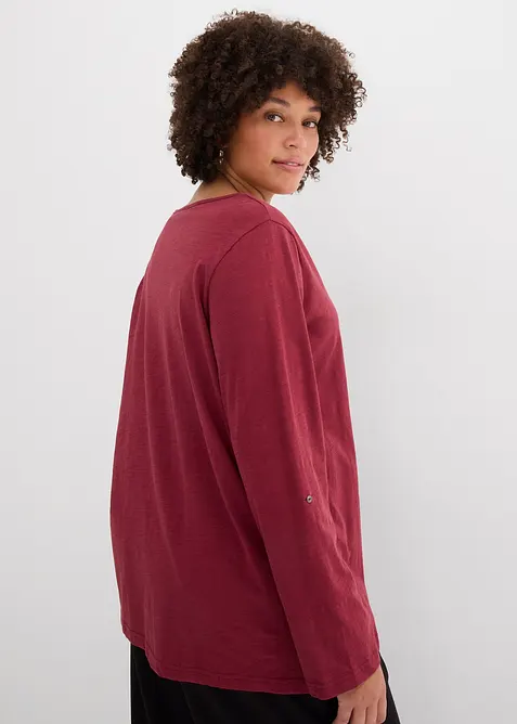 T-shirt manches longues &agrave; col boutonn&eacute;, 100% coton, bonprix