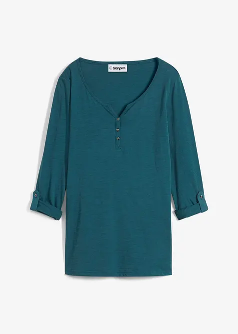 T-shirt manches longues &agrave; col boutonn&eacute;, 100% coton, bonprix