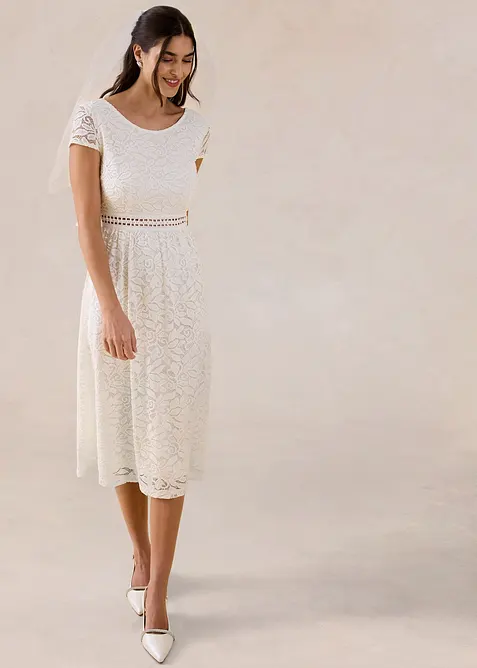Spitzenkleid mit H&auml;kel-Einsatz in der Taille, bonprix