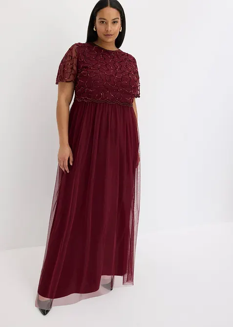 Robe longue en tulle fin avec sequins brod&eacute;s, bonprix