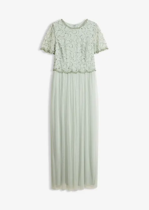 Robe longue en tulle fin avec sequins brod&eacute;s, bonprix