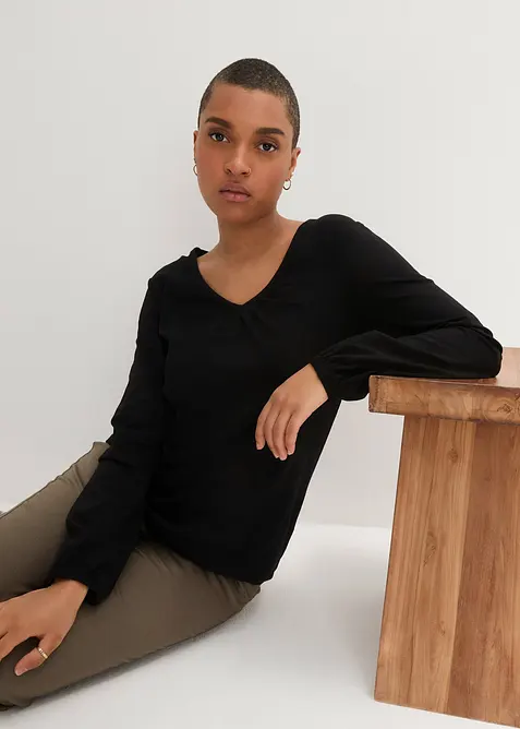 Langarmshirt mit Gummizug aus reiner Baumwolle, bonprix