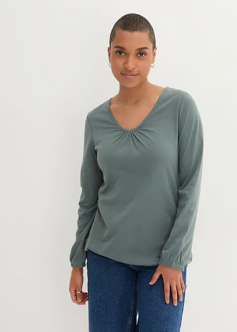 Langarmshirt mit Gummizug aus reiner Baumwolle, bonprix