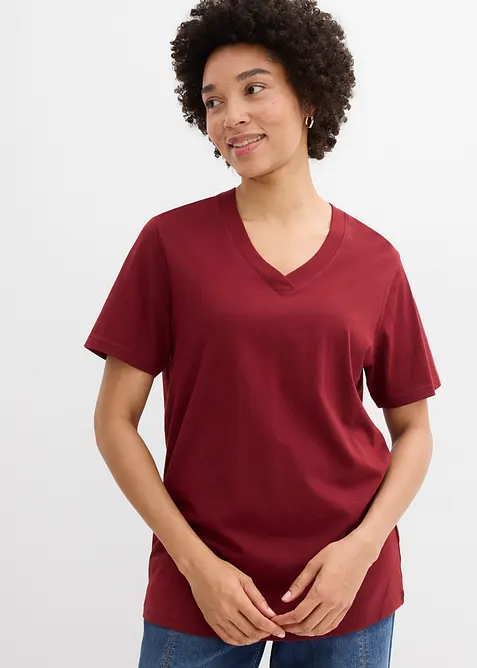 Weites Long-Shirt mit V-Ausschnitt, Kurzarm (5er Pack), bonprix