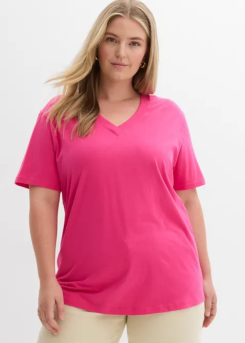 Lot de 5 T-shirts longs et amples &agrave; col V, bonprix