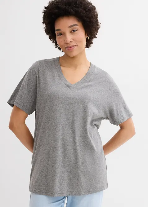 Lot de 5 T-shirts longs et amples &agrave; col V, bonprix