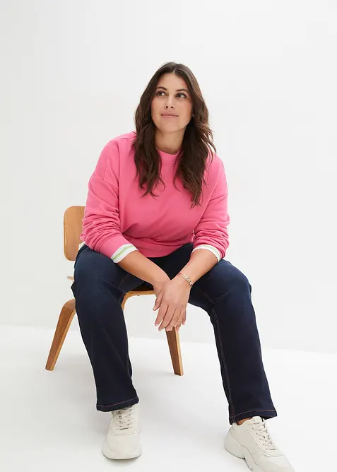 Jean droit taille mi-haute et &eacute;lastiqu&eacute;e, bonprix