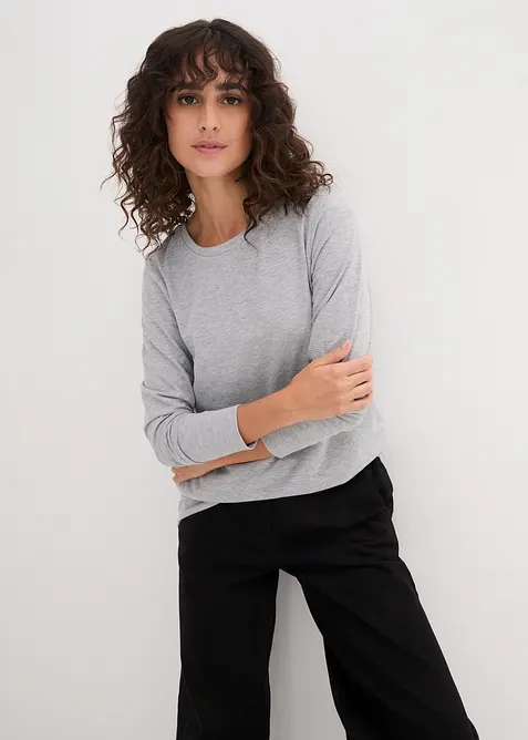 Lot de 5 T-shirts longs &agrave; col rond, manches longues, bonprix