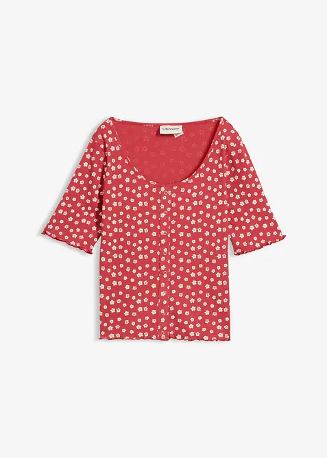 Ripp-Shirt mit Blumendruck, Halbarm, bonprix
