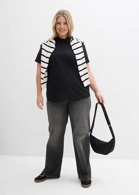 Chemisier manches courtes extensible en coton majoritaire, bonprix