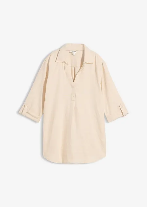 Blouse en lin m&eacute;lang&eacute;, manches 3/4, bonprix
