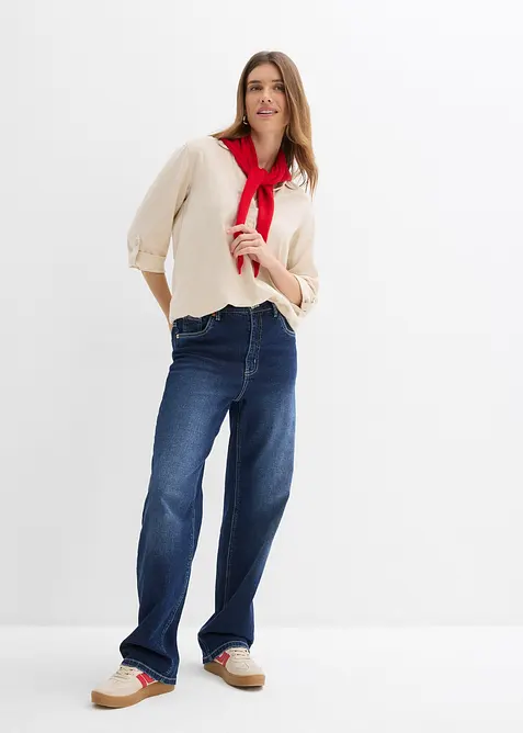 Blouse en lin m&eacute;lang&eacute;, manches 3/4, bonprix