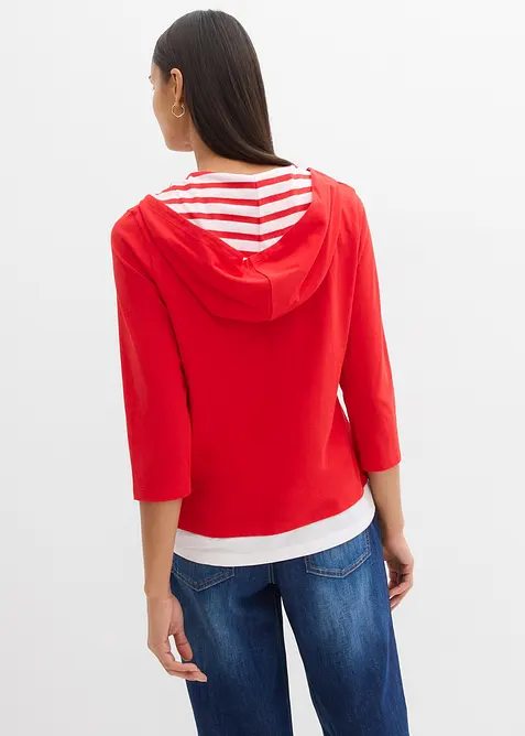 Kapuzen-Shirt, 3/4-Arm aus reiner Baumwolle, bonprix