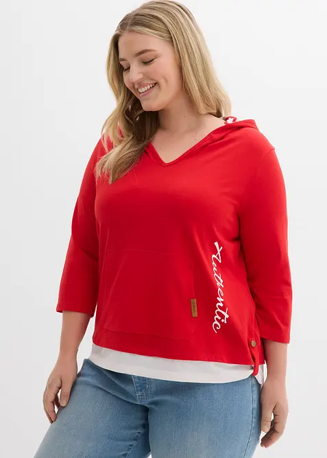 T-shirt &agrave; capuche, manches 3/4, 100% coton, bonprix