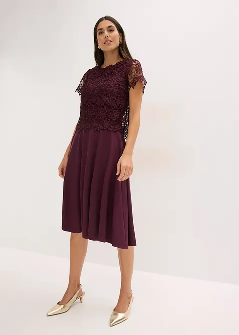 Robe midi avec empi&egrave;cement dentelle, bonprix