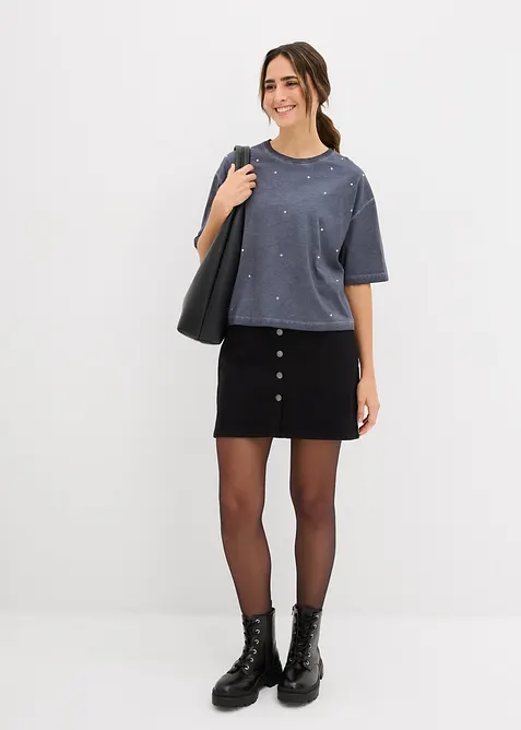T-Shirt mit Glitzersteinen aus reiner Baumwolle, bonprix