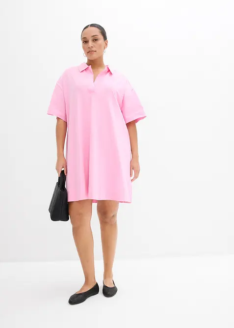 Hemdblusenkleid aus elastischem Bio-Baumwoll-Mix, bonprix