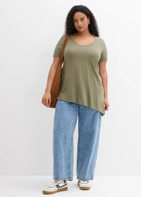 T-shirt long asym&eacute;trique en coton et viscose, bonprix