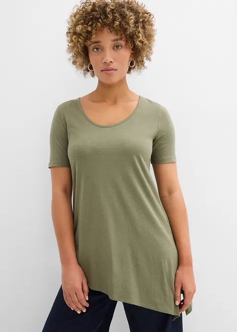 T-shirt long asym&eacute;trique en coton et viscose, bonprix