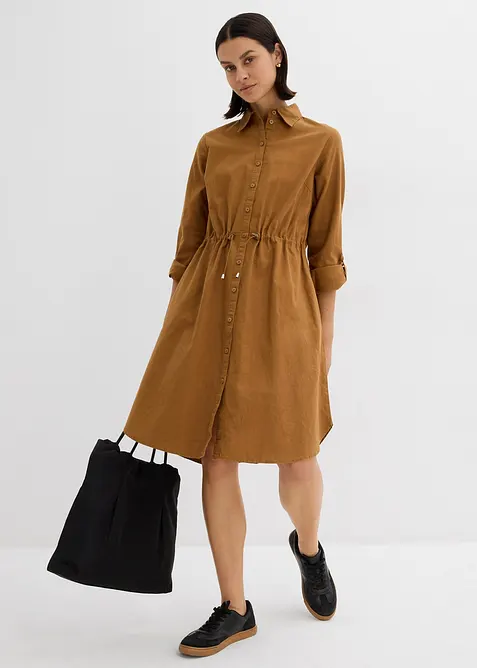 Hemdblusenkleid aus Leinen-Baumwoll-Mix, bonprix