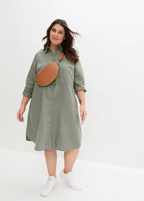 Hemdblusenkleid aus Leinen-Baumwoll-Mix, bonprix