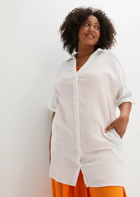 Chemisier long, oversize et doux en gaze de coton, bonprix