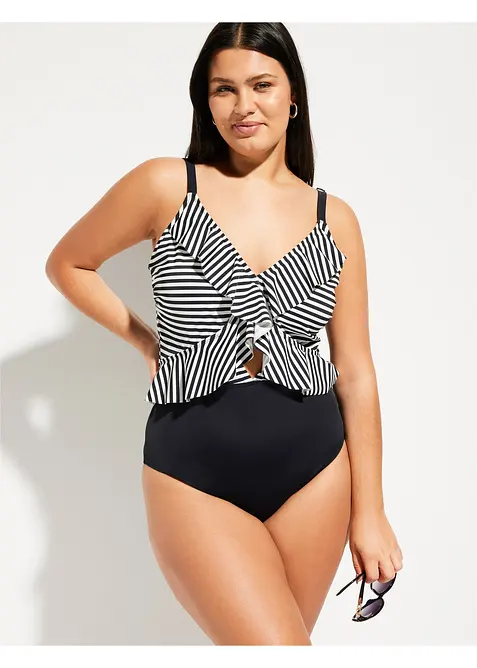 Maillot 1 pi&egrave;ce &agrave; volants, bonprix