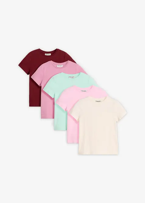 Lot de 5 T-shirts en coton extensible, bonprix